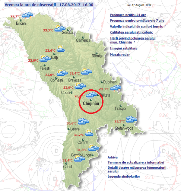 Prognoza meteo pentru 17 august 2017 în Moldova Prognoza meteo pentru 17 august 2017 în Moldova - Sputnik Moldova