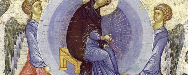 Голубое Успение (Успение Пресвятой Богородицы), XV век. Фрагмент. Государственная Третьяковская галерея - Sputnik Moldova