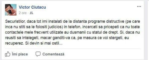 Mesaj Victor Ciutacu pe Facebook Mesaj Victor Ciutacu pe Facebook - Sputnik Moldova-România
