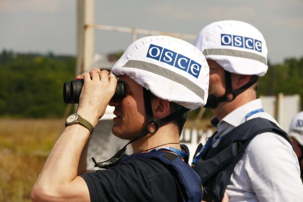 OSCE inspectors examine the territory of the Donetsk filter plant, situated on the contact line between Yasinovataya and Avdeyevka in Donbass, which was heavily shelled by the Ukrainian army OSCE inspectors examine the territory of the Donetsk filter plant, situated on the contact line between Yasinovataya and Avdeyevka in Donbass, which was heavily shelled by the Ukrainian army - Sputnik Moldova-România