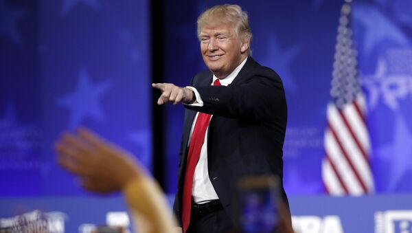 President Donald Trump points to a supporter after speaking at the Conservative Political Action Conference (CPAC), Friday, Feb. 24, 2017, in Oxon Hill, Md. - Sputnik Moldova-România