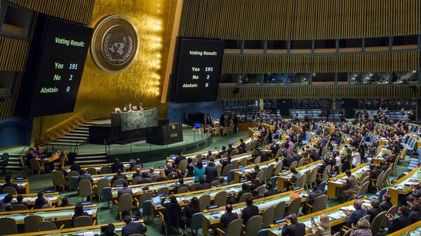 Voting results are shown on boards following a United Nations General Assembly - Sputnik Молдова