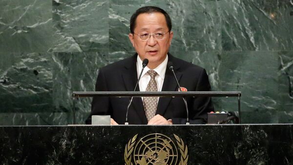 North Korea's Foreign Minister Ri Yong Ho addresses the 71st session of the United Nations General Assembly, at U.N. headquarters, Friday, Sept. 23, 2016. - Sputnik Moldova-România