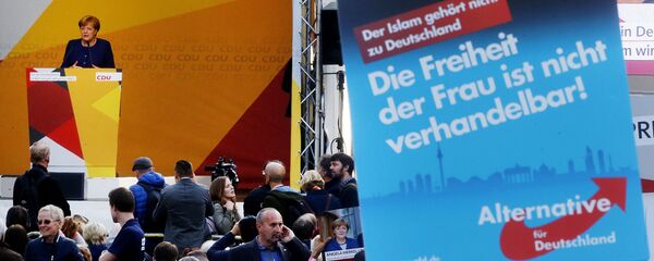 AfD-Unterstützer während Rede der Bundeskanzlerin Angela Merkel (Archivbild) - Sputnik Молдова