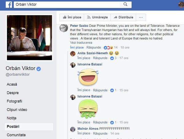 Comentariul lui Peter Szabo la postarea lui Viktor Orban, captură ecran Comentariul lui Peter Szabo la postarea lui Viktor Orban, captură ecran - Sputnik Moldova
