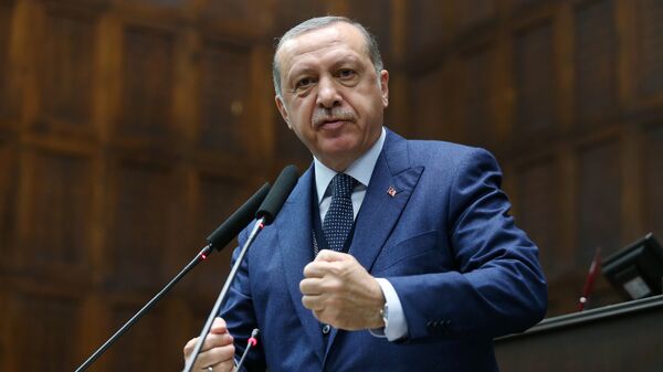 Turkish President Tayyip Erdogan addresses members of parliament from his ruling AK Party (AKP) during a meeting at the Turkish parliament in Ankara, Turkey, June 13, 2017 - Sputnik Moldova-România