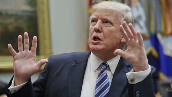 President Donald Trump gestures while speaking during a meeting in the Roosevelt Room of the White House in Washington, Monday, March 13, 2017. - Sputnik Moldova-România