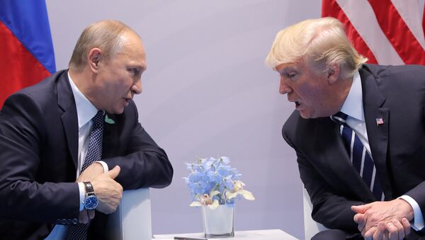 Президент РФ Владимир Путин и президент США Дональд Трамп на саммите G20 в Гамбурге - Sputnik Moldova-România