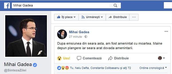 Mesajul postat de Mihai Gâdea pe pagina sa de Facebook Mesajul postat de Mihai Gâdea pe pagina sa de Facebook - Sputnik Moldova-România