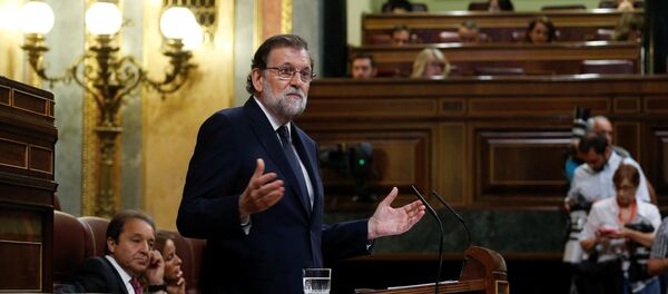 Spanish Prime Minister Mariano Rajoy speaks during a motion of no confidence debate in parliament in Madrid, Spain, June 13, 2017 Spanish Prime Minister Mariano Rajoy speaks during a motion of no confidence debate in parliament in Madrid, Spain, June 13, 2017 - Sputnik Moldova-România