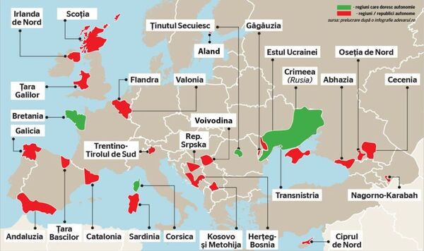 Regiuni cu risc de secesiune în Europa Regiuni cu risc de secesiune în Europa - Sputnik Moldova
