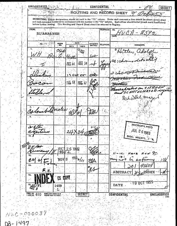 Первая страница рассекреченного доклада ЦРУ о присутствии Адольфа Гитлера в Колумбии - Sputnik Молдова