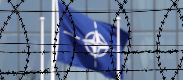 The NATO flag is seen through barbed wire as it flies in front of the new NATO Headquarters in Brussels, Belgium May 24, 2017 - Sputnik Moldova-România