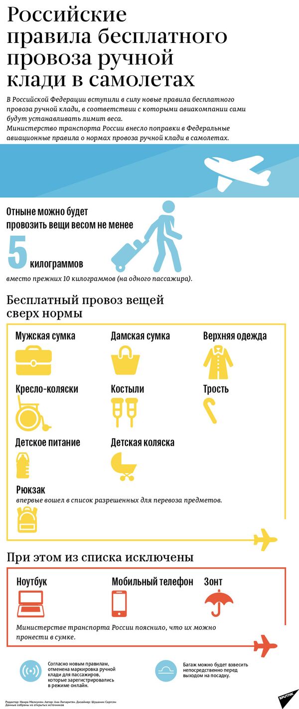 Правила бесплатного провоза ручной клади в российских компаниях - Sputnik Молдова