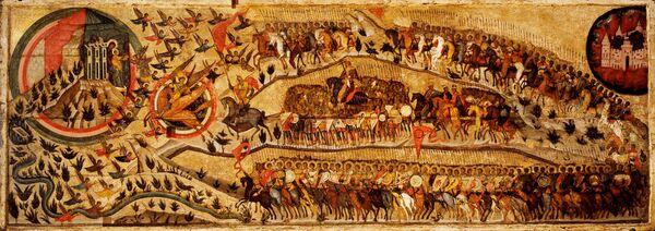 Икона «Благословенно воинство Небесного Царя» (XVI в.). Написана в память о Казанском походе 1552 года. Во главе воинов изображён Св. Арх. Михаил верхом на крылатом огненном коне. Икона «Благословенно воинство Небесного Царя» (XVI в.). Написана в память о Казанском походе 1552 года. Во главе воинов изображён Св. Арх. Михаил верхом на крылатом огненном коне. - Sputnik Молдова