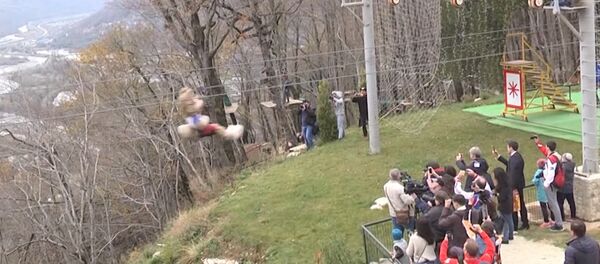 Талисман ЧМ-2018 по футболу волк Забивака прокатился на зиплайне  в Сочи - Sputnik Молдова