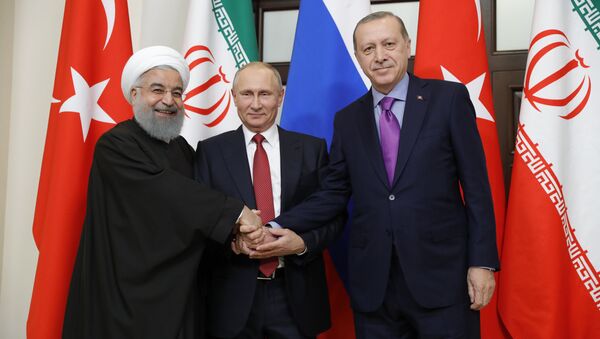 Meeting of Russian President Vladimir Putin, President of Iran Hassan Rouhani and President of Turkey Recep Tayyip Erdogan - Sputnik Moldova-România