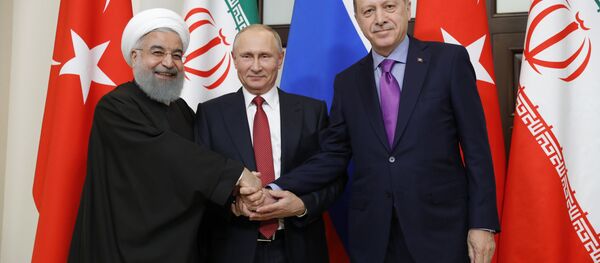 Встреча президента РФ В. Путина с президентом Ирана Х. Рухани и президентом Турции Р. Эрдоганом Встреча президента РФ В. Путина с президентом Ирана Х. Рухани и президентом Турции Р. Эрдоганом - Sputnik Молдова