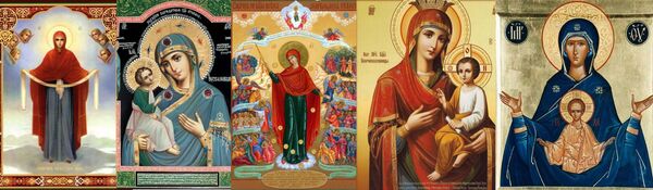 Иконы (слева направо): Покрова Пресвятой Богородицы, Иерусалимская, ''Всех скорбящих Радость'', Скоропослушница, Знамение Иконы (слева направо): Покрова Пресвятой Богородицы, Иерусалимская, ''Всех скорбящих Радость'', Скоропослушница, Знамение - Sputnik Молдова