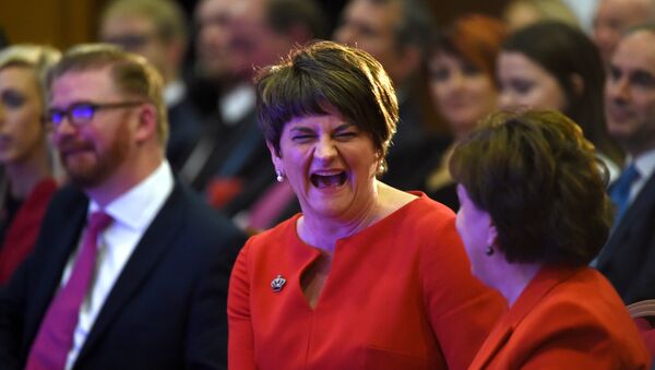 DUP leader Arlene Foster reacts during her party's annual conference in Belfast, Northern Ireland, November 25, 2017. - Sputnik Moldova