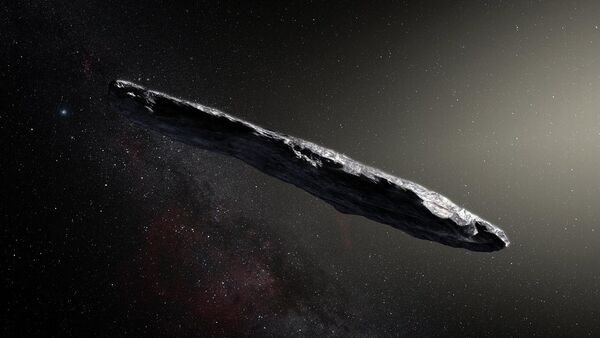 This artist’s impression shows the first interstellar asteroid: 'Oumuamua. This unique object was discovered on 19 October 2017 by the Pan-STARRS 1 telescope in Hawai`i. - Sputnik Moldova-România