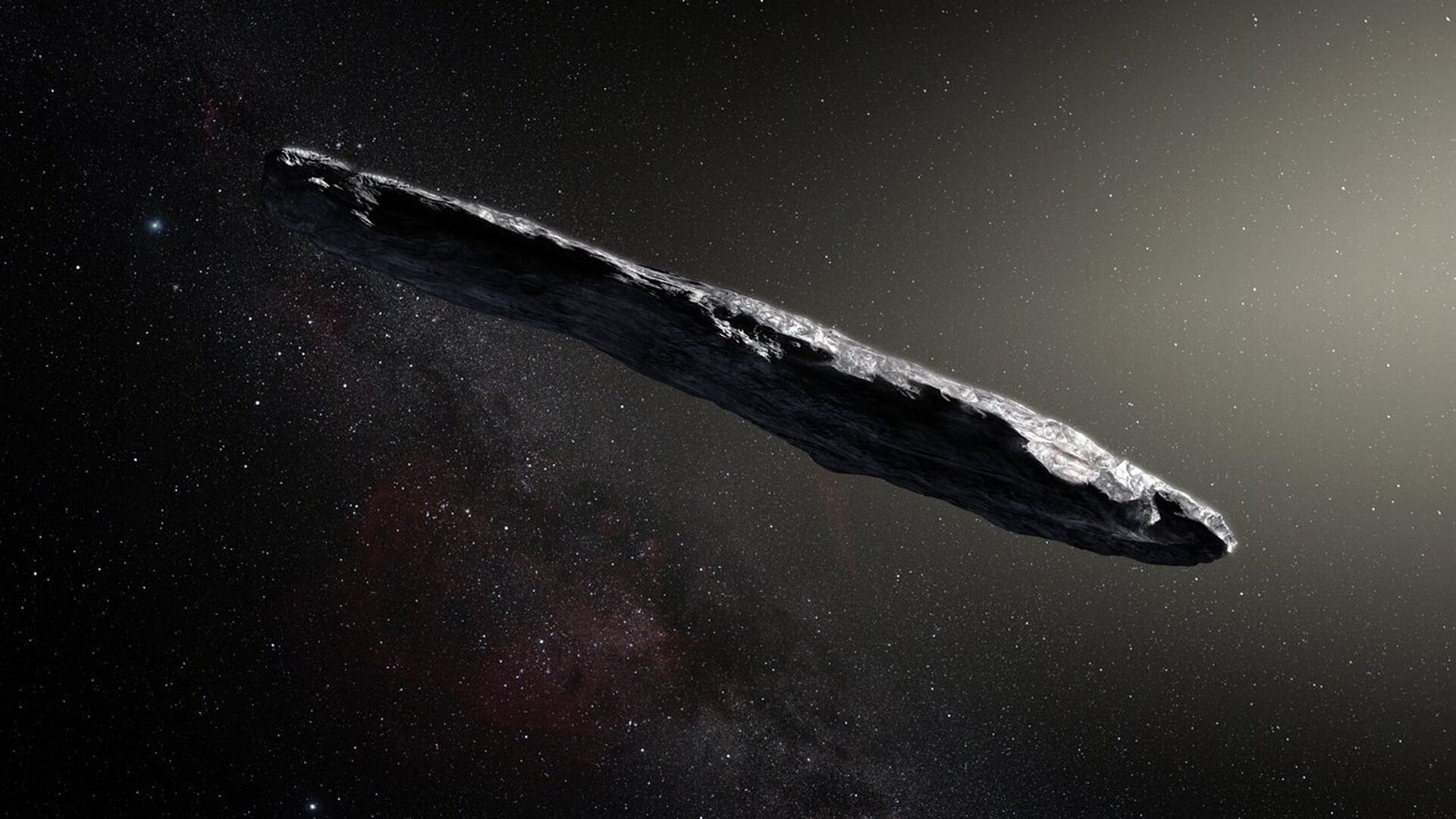 This artist’s impression shows the first interstellar asteroid: 'Oumuamua. This unique object was discovered on 19 October 2017 by the Pan-STARRS 1 telescope in Hawai`i. - Sputnik Moldova, 1920, 20.06.2021