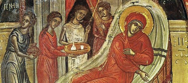 Icoana zămislirii Sfintei fecioare Maria de către Sfânta Ana, de la mănăstirea Stavronichita Icoana zămislirii Sfintei fecioare Maria de către Sfânta Ana, de la mănăstirea Stavronichita - Sputnik Moldova