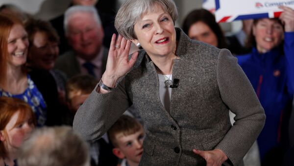 Britain's Prime Minister Theresa May speaks at an election campaign rally near Aberdeen in Scotland, Britain April 29, 2017. - Sputnik Moldova-România