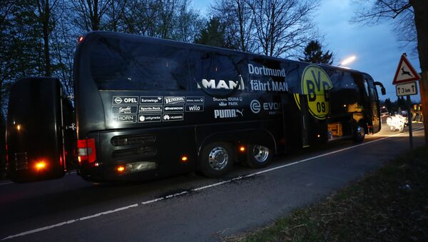 The Borussia Dortmund team bus is seen after an explosion near their hotel before the game - Sputnik Moldova-România