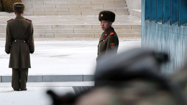 Северокорейские солдаты в демилитаризованной зоне во время переговоров между Южной Кореей и КНДР - Sputnik Молдова