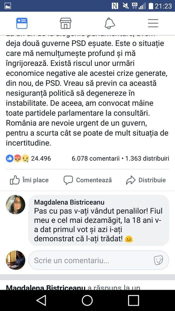 Comentariu la postarea lui Klaus Iohannis, captură ecran Comentariu la postarea lui Klaus Iohannis, captură ecran - Sputnik Moldova-România