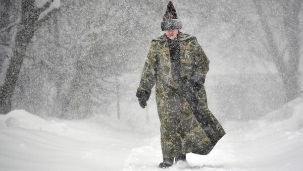Молодой человек в историческом костюме во время снегопада на территории музея-заповедника Коломенское - Sputnik Молдова