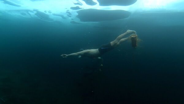 Дайвер нырнул под лед озера Байкал на глубину 23 метра - Sputnik Moldova