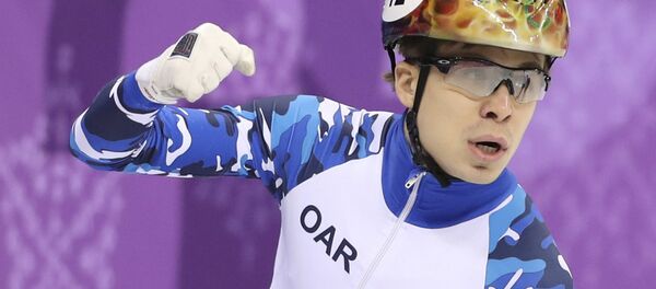 Short Track Speed Skating Events – Pyeongchang 2018 Winter Olympics – Men’s 1500m Semifinal – Gangneung Ice Arena - Gangneung, South Korea – February 10, 2018 - Semen Elistratov, Olympic athlete from Russia, reacts - Sputnik Moldova