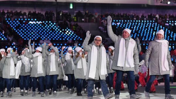 Olympic Athletes from Russia (OAR) parade during the opening ceremony of the Pyeongchang 2018 Winter Olympic Games at the Pyeongchang Stadium on February 9, 2018 - Sputnik Moldova-România