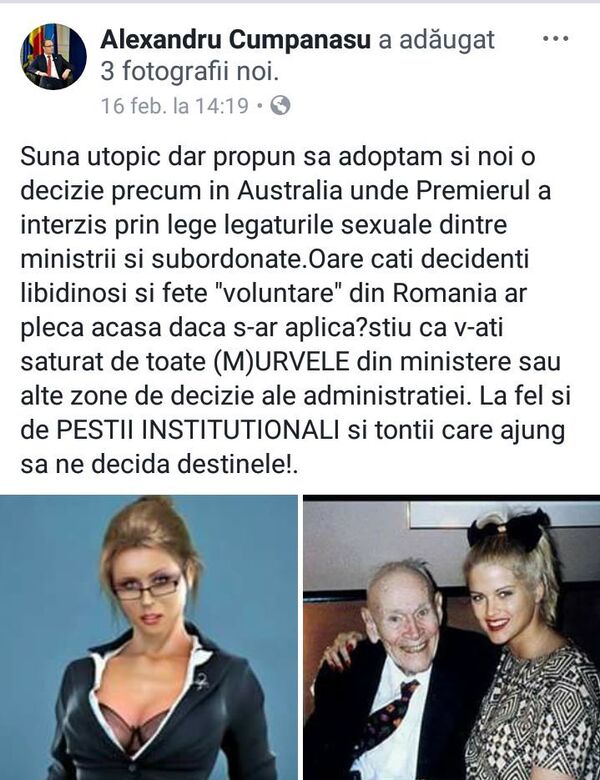 Postare pe pagina lui Alexandru Cumpanasu - Sputnik Moldova-România