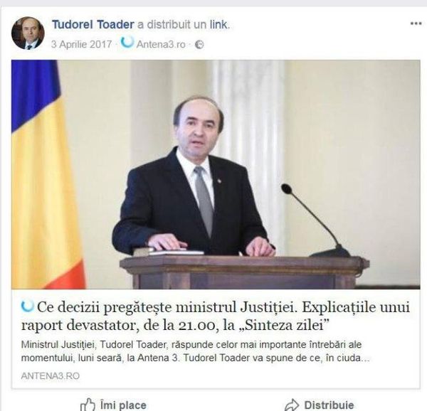 Postare Tudorel Toader - Sputnik Moldova-România
