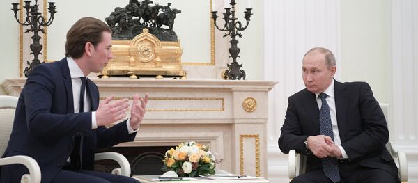 February 28, 2018. Russian President Vladimir Putin and Chancellor of Austria Sebastian Kurz, left, during a meeting - Sputnik Moldova-România