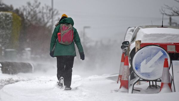 O femeie trece prin zăpadă în satul Marsden, la est de Manchester, în nordul Angliei - Sputnik Moldova-România