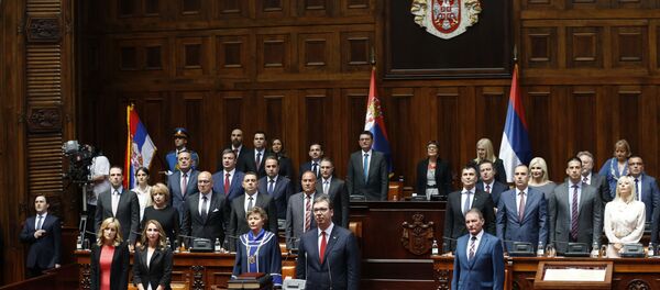 Serbia's newly re-elected President Aleksandar Vucic takes oath for a new term of office during an inauguration ceremony, in Belgrade, Serbia - Sputnik Moldova-România