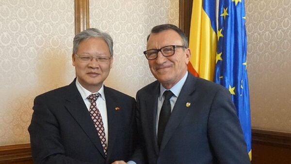 Paul Stănescu, ministrul dezvoltării regionale şi administraţiei publice, și. Xu Feihong, Ambasadorul Republicii Populare Chineze în România - Sputnik Moldova-România