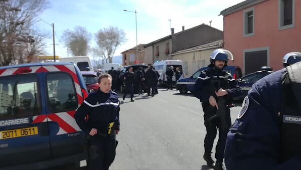 Police attend an incident in Trebes, southern France - Sputnik Moldova-România