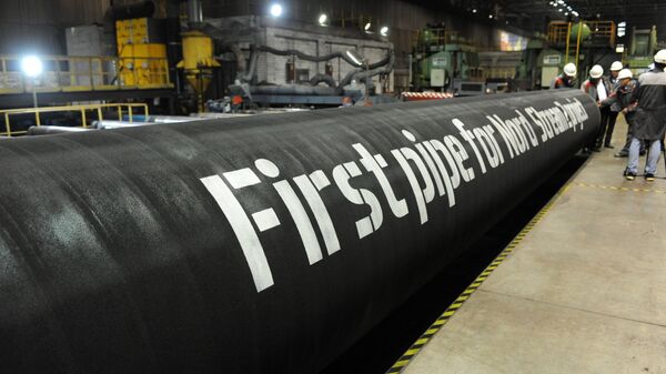 A handout by Nord Stream 2 claims to show the first pipes for the Nord Stream 2 project at a plant of OMK, which is one of the three pipe suppliers selected by Nord Stream 2 AG, in Vyksa, Russia, in this undated photo provided to Reuters on March 23, 2017 - Sputnik Moldova-România