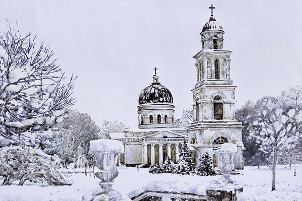 Старый Кишинев. Кафедральный собор и колокольня зимой - Sputnik Молдова