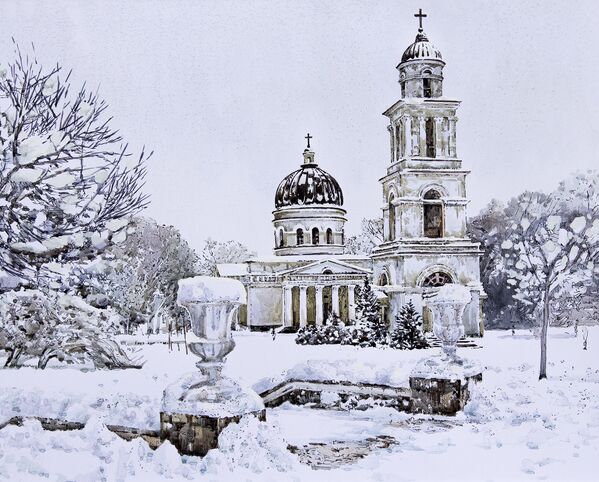 Старый Кишинев. Кафедральный собор и колокольня зимой. - Sputnik Молдова