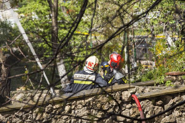 Пожарные направляют струю из шланга на участок возгорания. - Sputnik Молдова