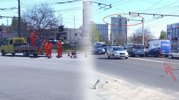 Рабочие рисуют дорожную разметку на ул. Миорица - Sputnik Молдова
