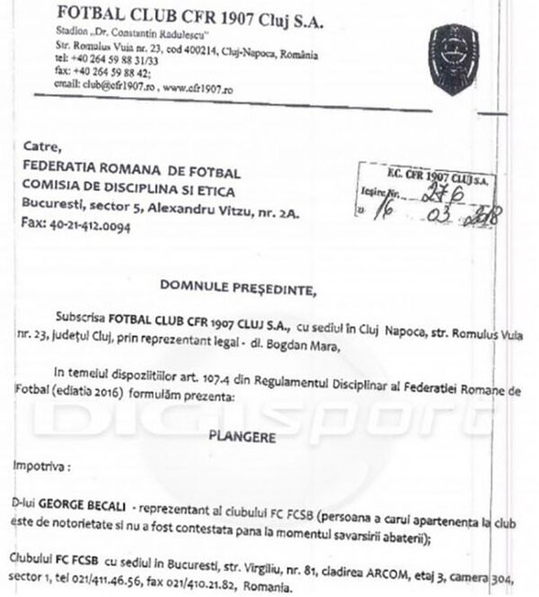 Memoriu CFR Cluj către FRF - Sputnik Moldova-România