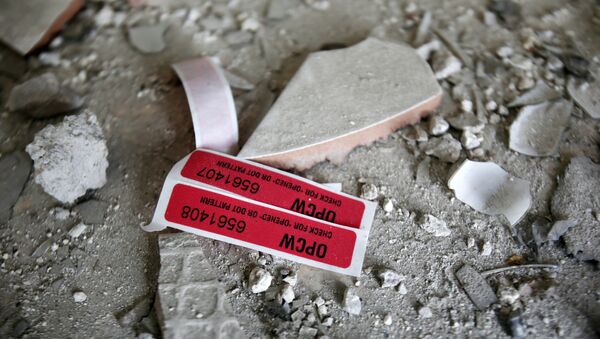 Labels of the Organisation for the Prohibition of Chemical Weapons (OPCW) are seen iside a damaged house in Douma in Damascus, Syria April 23, 2018 - Sputnik Moldova-România