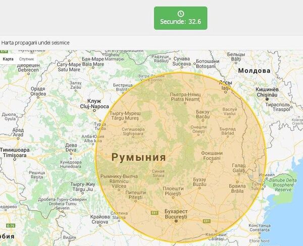 Harta propagării undei seismice Harta propagării undei seismice - Sputnik Moldova-România